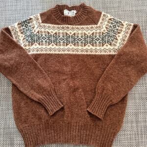 VINTAGE JAMES PRINGLE SCOTLAND 100% New Wool Fair Isle Crewneck Sweater 42/M US